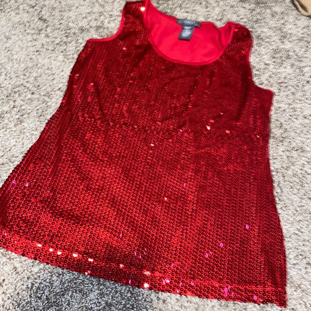 Covington Petite red sequined tank top (SP) EUC!